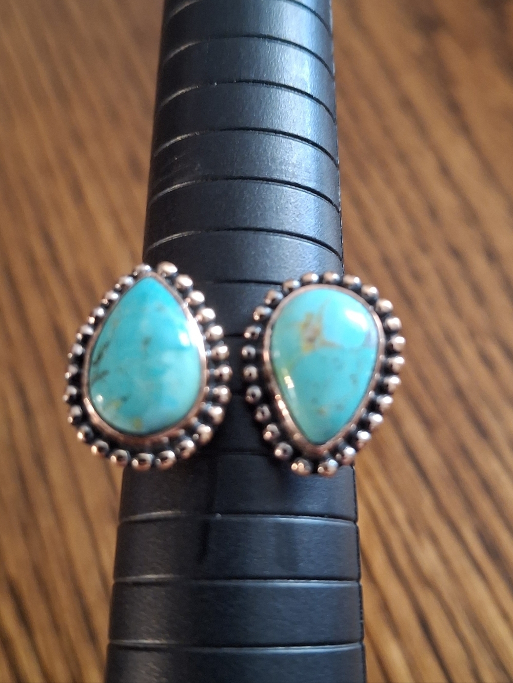 Ring Turquoise Double Natural Stones Copper Adjustable By Pass